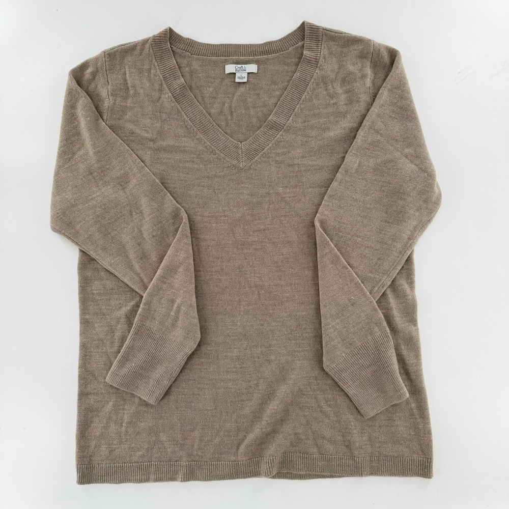 Croft & Barrow V Neck Sweater Modern Women Large Brown Solid Pullover Knit Top - Picture 1 of 7